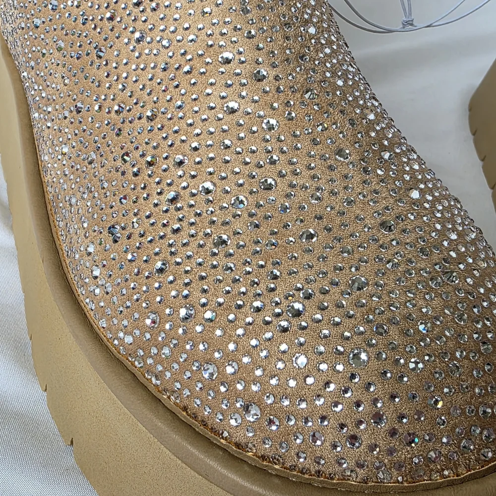 Beige Missy Boots Bling Platform Booties Memory Foam Rhinestone  Wild Fable